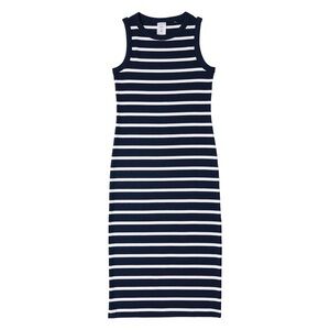 Serra Navy and White Striped Midi Dress